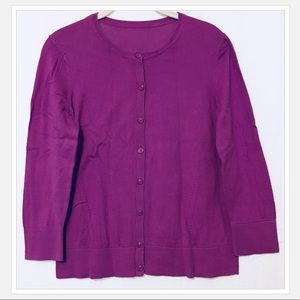 LOFT Purple Crew Neck Button-Down Knitted Cardigan